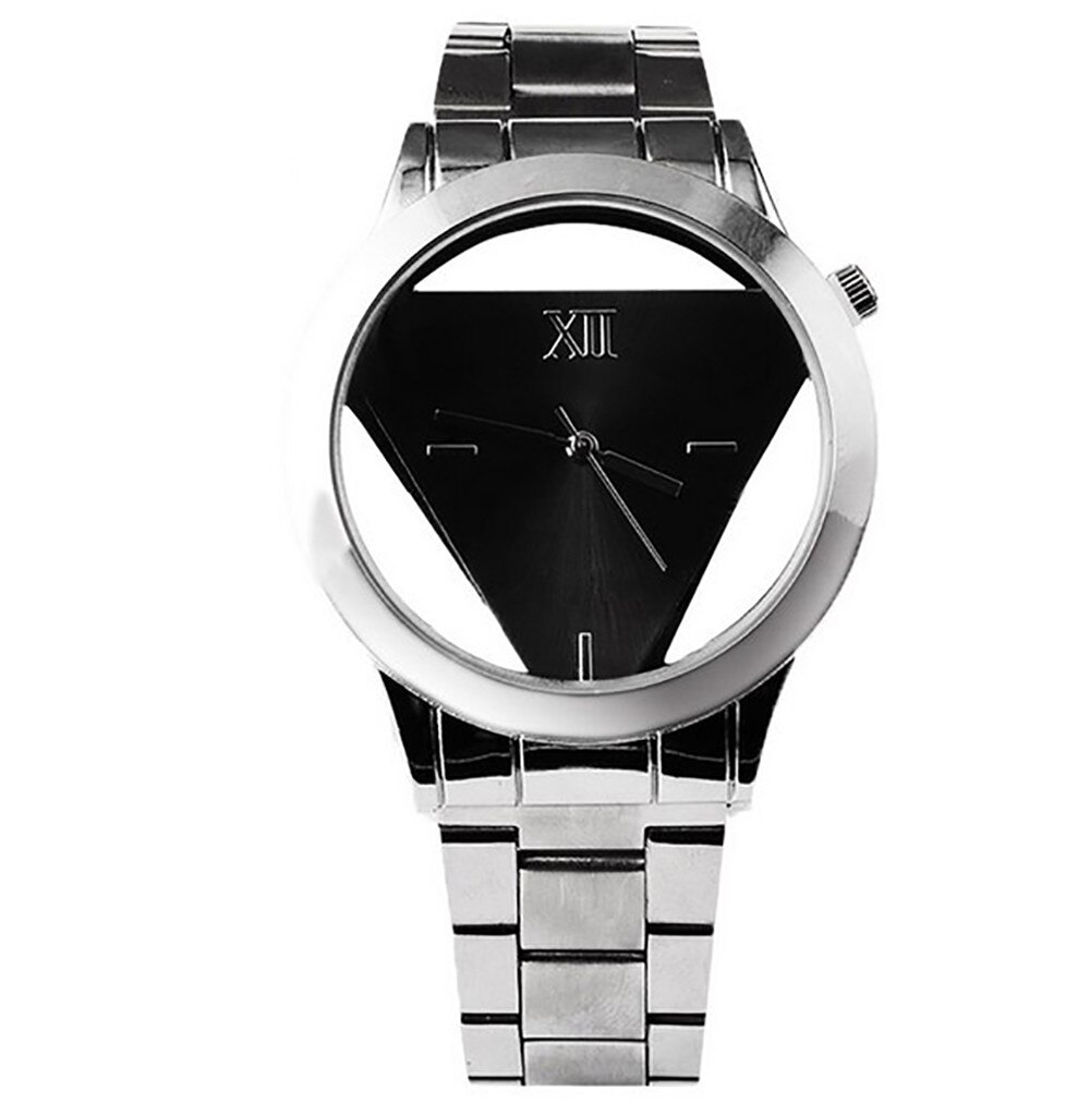 Watch Luxury men Unique Hollowed-out Quartz wristwatch Triangular Stainless Steel Dial Analog Clock Watch Reloj mujer: A