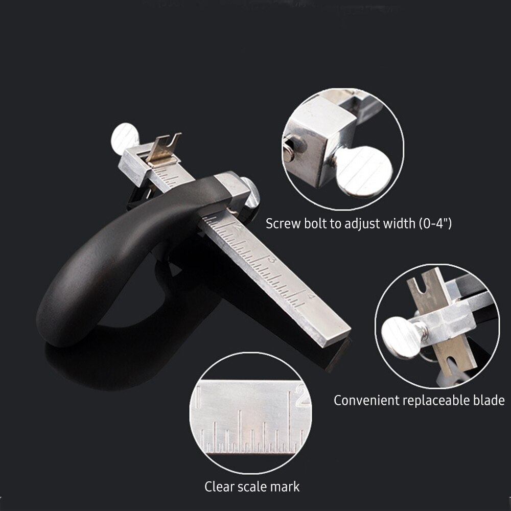 Leather Strap Cutter Hand Cutting Leather Tool Leather Strip Belt Cutter with Gauge Aluminium Handle for DIY Leathercraft