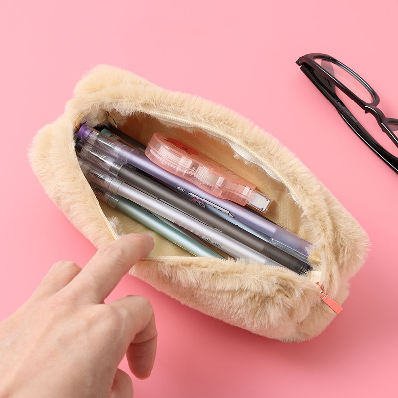 Pink Plush Kawaii Pencil Case Cute Lovely Pencil Case for Girls Student Pencil Bag Stationery Pencilcase Pen Bag School Supplies