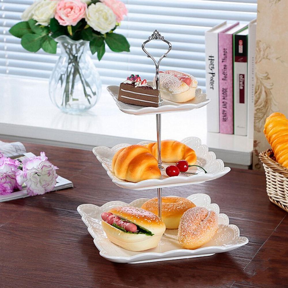 2/3 Tier Plastic Cake Plate Stand Afternoon Tea Wedding Plates Party Tableware Cake Shop Two/Three Layer Cake Rack not Plates: 3 tie sliver
