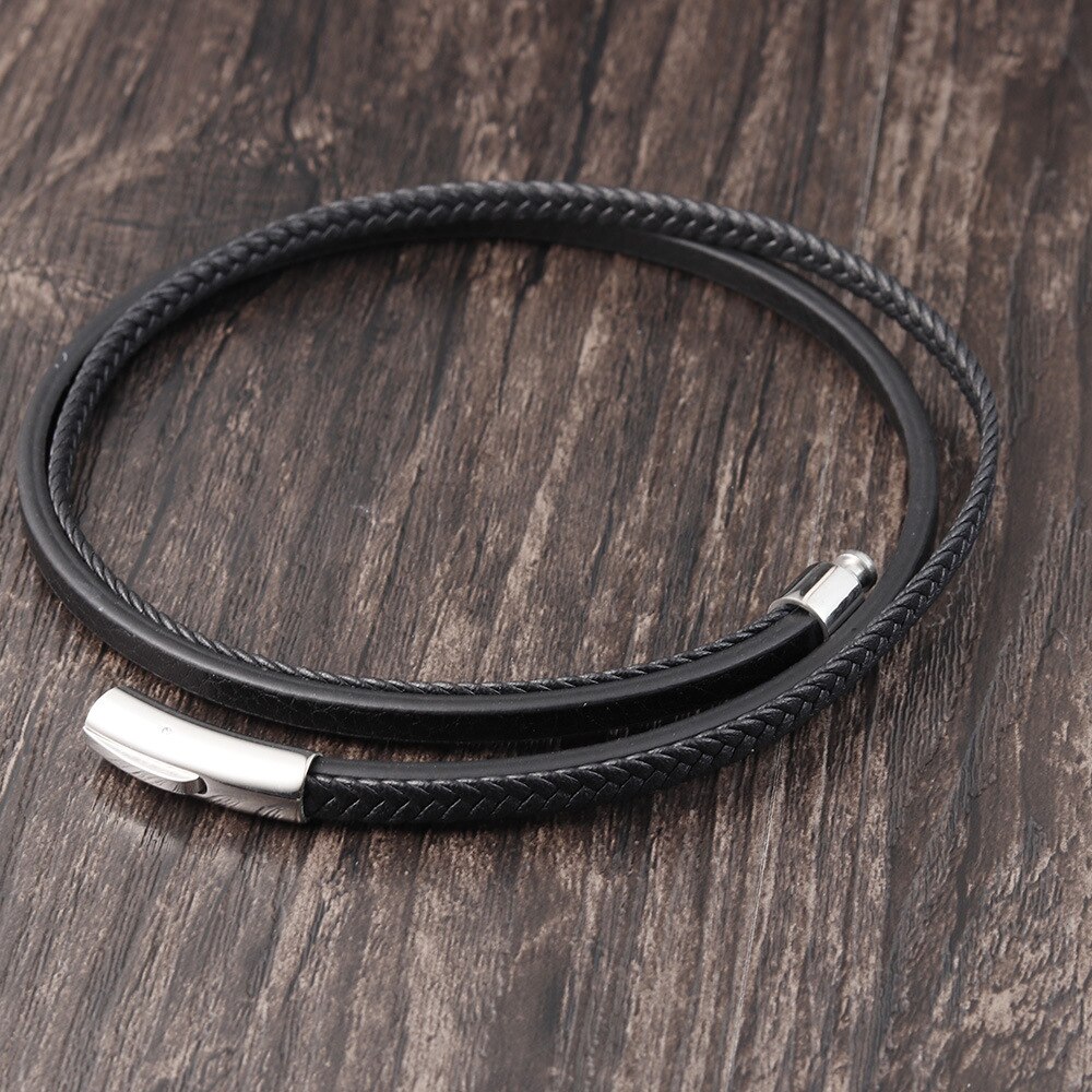 Mannen Gevlochten Lederen Armbanden Armbanden In Zwarte Kleur Magnetische Clas Trendy Armband Voor Man Pulseras Para hombre
