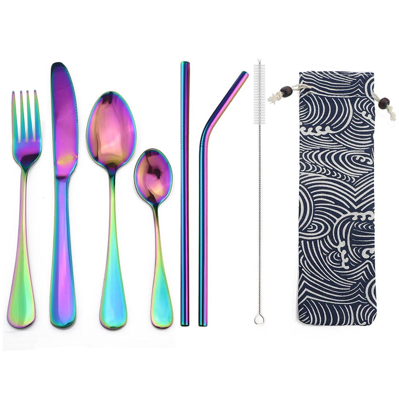 Buyer Star 16 stuks regenboog bestek set, roestvrij staal iriserende bestek set, messen en vorken elegant basic servies, spiegel polijsten service voor 4