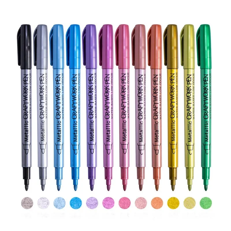 Rotulador metálico de 12 colores, marcador de arte permanente colorido, destacados para pintura, manualidades, suministros de arte para álbum de recortes, papelería