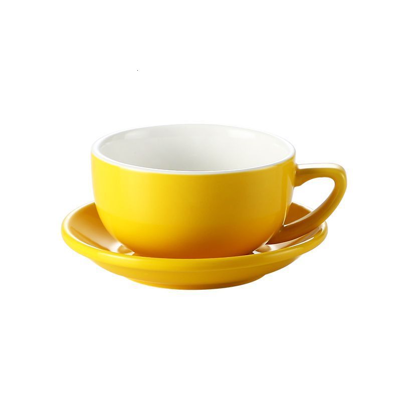 Ceramic Coffee Cup Saucers Copos Restaurant Espresso Cappuccino Latte Art Mug Afternoon Tea Black Tea Cup 350CC Big Capacity: yellow