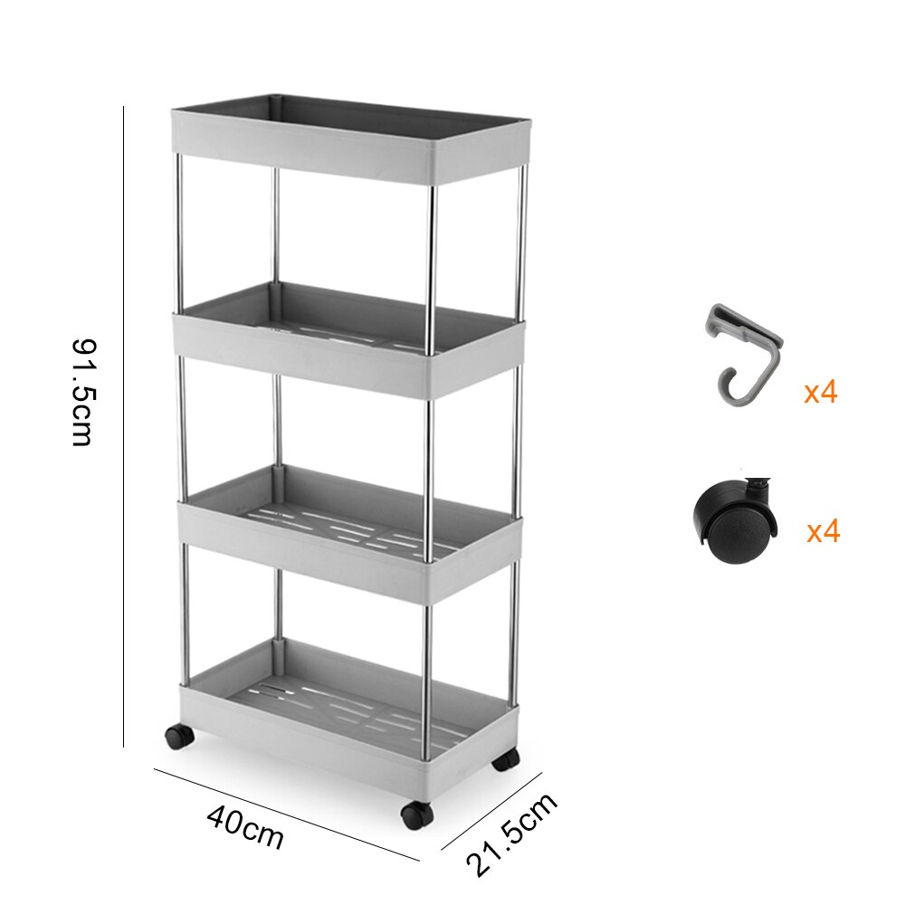 2/3/4 Tier Slim Storage Cart Mobile Shelving Unit Organizer Slide Out Storage Rolling Utility Cart Rack for Kitchen Bathroom: 4 Tier-Grey-Regular