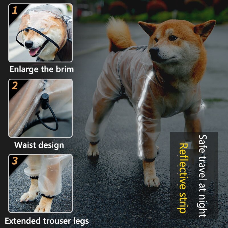 INS Pet Raincoat Puppy Four Feet Hooded Transparent Waterproof Teddy Large Dog Rain Out Clothes for Animals