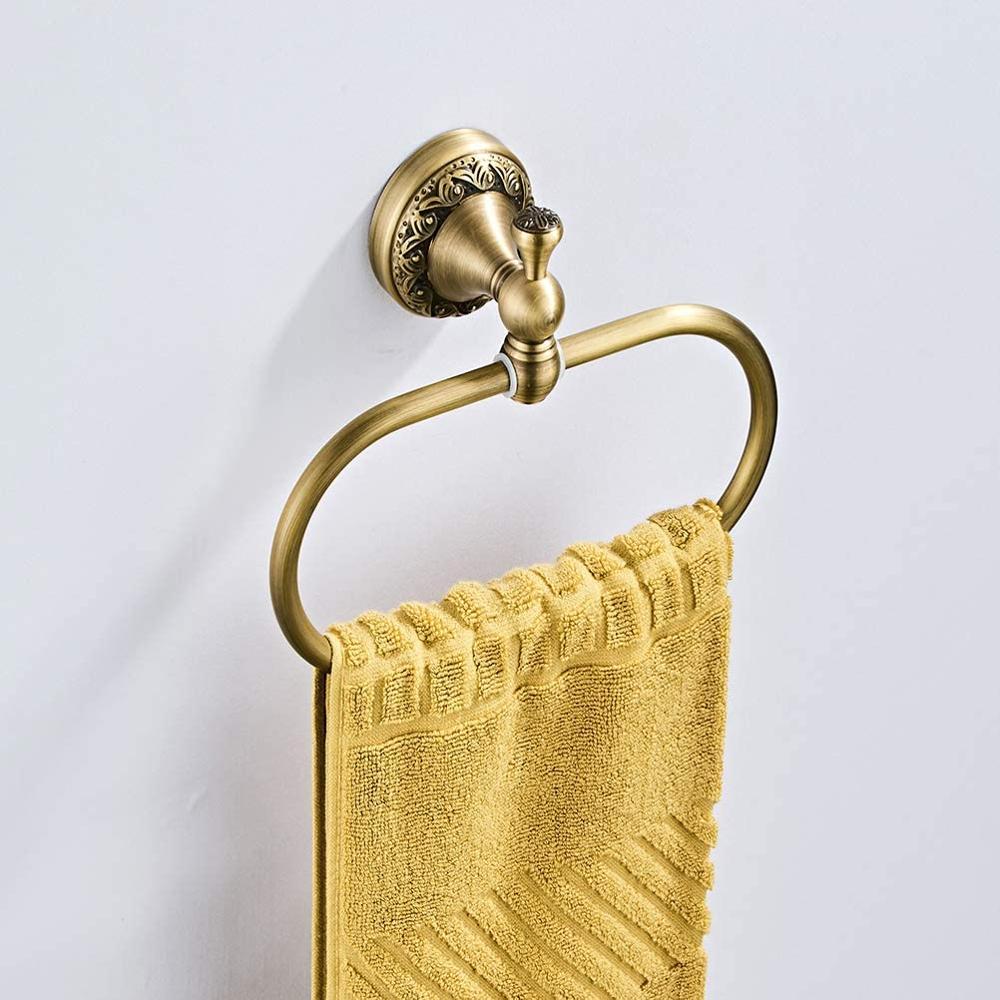 Impeu oval håndklædering, moderne håndklædeholder til badeværelse, messingmateriale, vægmonteret, antik messing bronzefinish