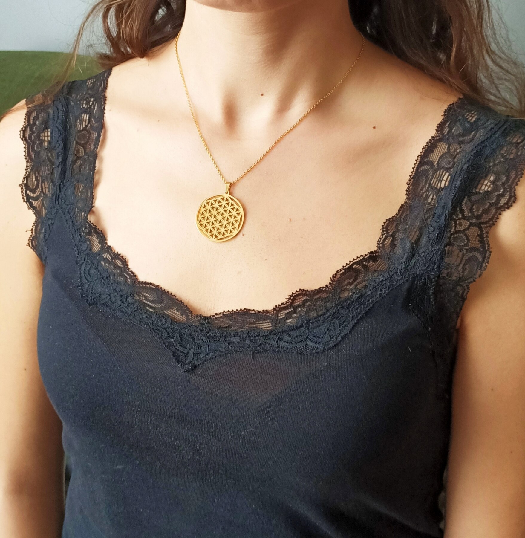 Bloem Van Het Leven Stalen Ketting Goudgeel En 3Cm Breed