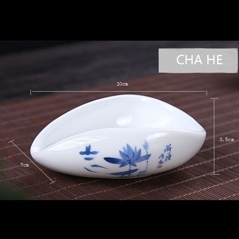Håndmalet vintage mønster hvid porcelæn cha he kinesisk kung fu te sæt tilbehør keramisk te ske til kort te holder