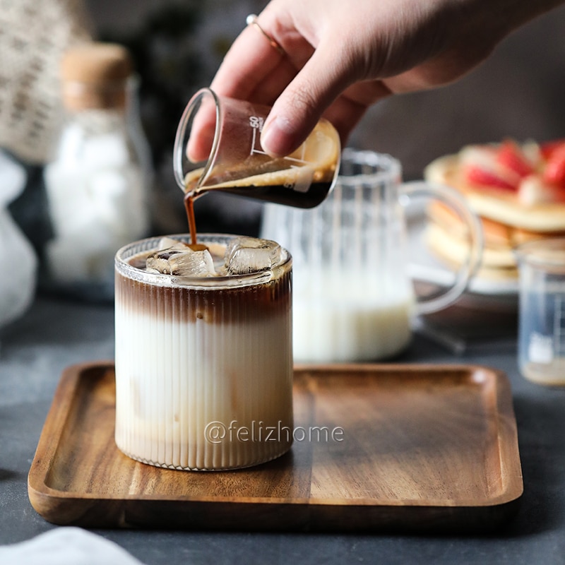 Handmade Heat-resistant glass cup Straight striped glass iced latte americano cup Japanese vertical glass water glass