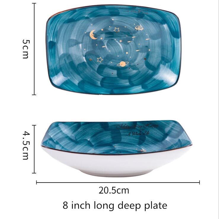 Nordic hand-painted starry sky ceramic Plate Set Kitchen Plate Ceramic Tableware Food Dishes Rice Salad Soup Noodles Bowl Dish