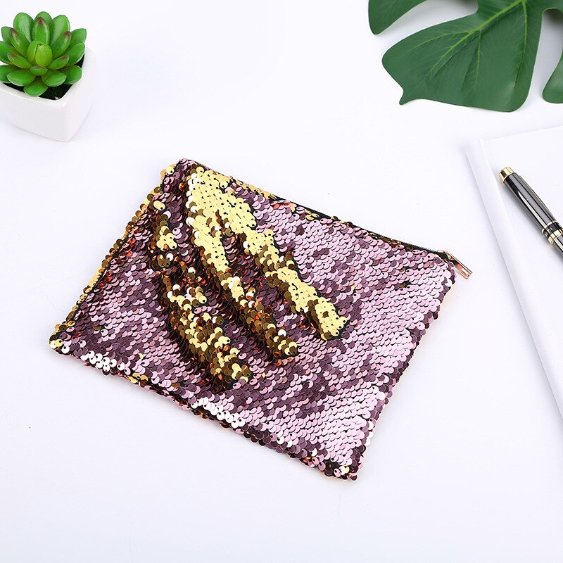 Dames handtassen zeemeermin pailletten make-up tas omkeerbaar dubbele kleur glitter cosmetische tas luie make-up rits etui
