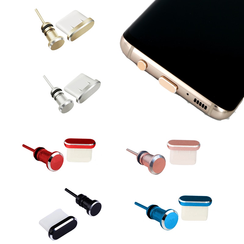 2 stk type c metalopladningsport øretelefonport udskiftning af støvstik til type-c mobiltelefon 3.5mm headset-stop solide farver