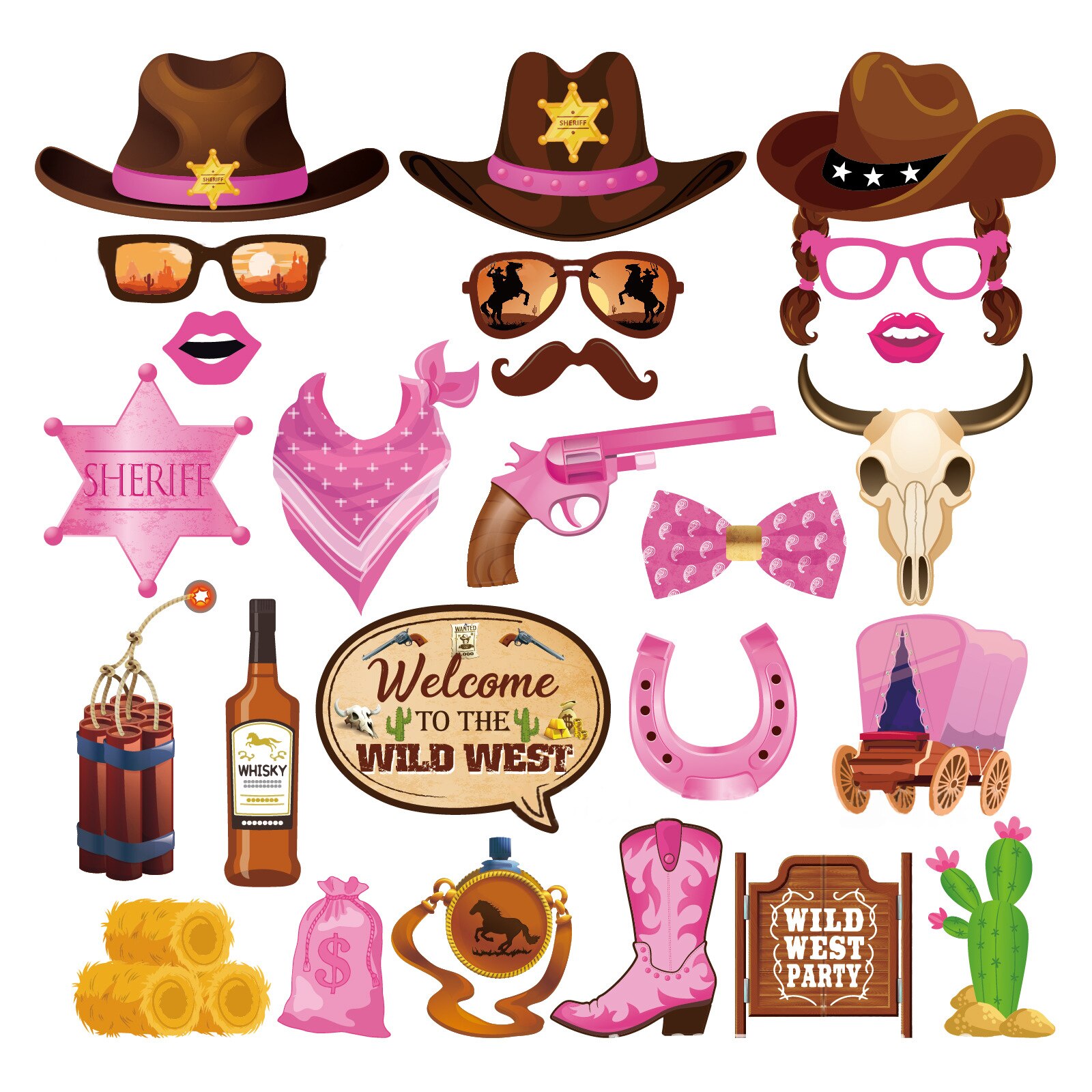 JOYMEMO 25PCS Western Cowgirl Theme Photo Booth Tools Welcome To The Wild West DIY Photo Props Girl Birthday Party Supplies: Default Title