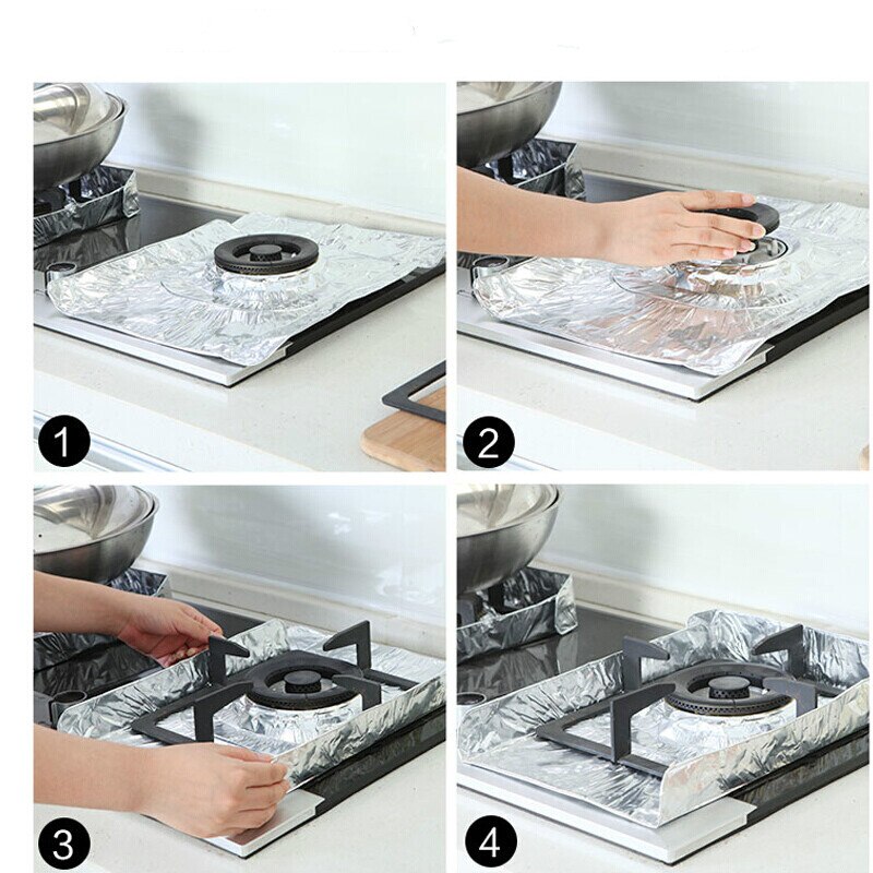 Protectores de cocina de Gas, cubierta de aluminio, revestimiento de lámina protectora, antiadherente, reutilizable, para estufa de Gas, alfombrilla de limpieza gruesa, círculo, 10 Uds.