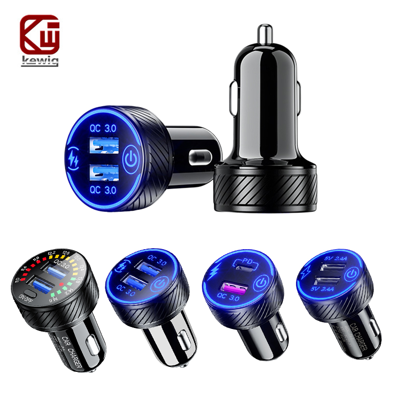 Kewig 48W Usb Autolader Type C Auto Telefoonopladers Snel Opladen Pd Qc3.0 Telefoonoplader Met Aan/Uit Schakelaar Auto-Oplader Adapter