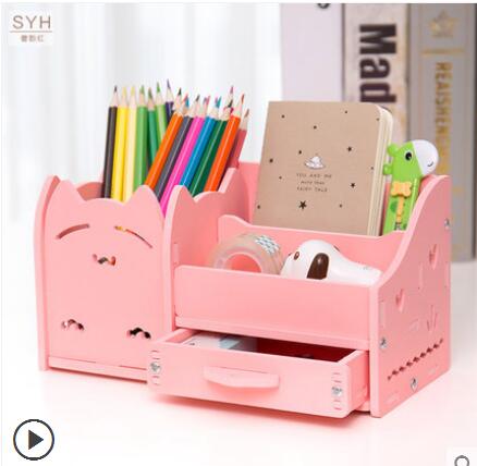 Muiti – stylo à crayons avec fonction de bricolage, porte-crayon à tiroir, support d&#39;étagère Simple, fournitures de papeterie de bureau: Pink cat