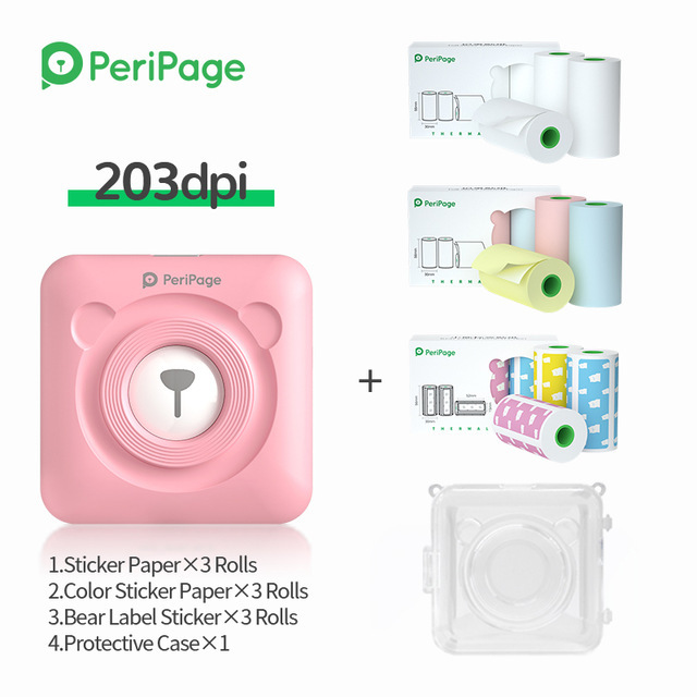 PeriPage – Mini-imprimante thermique Portable pour photos et reçus, 203dpi, Bluetooth sans fil, A6: Pink 9 Papers