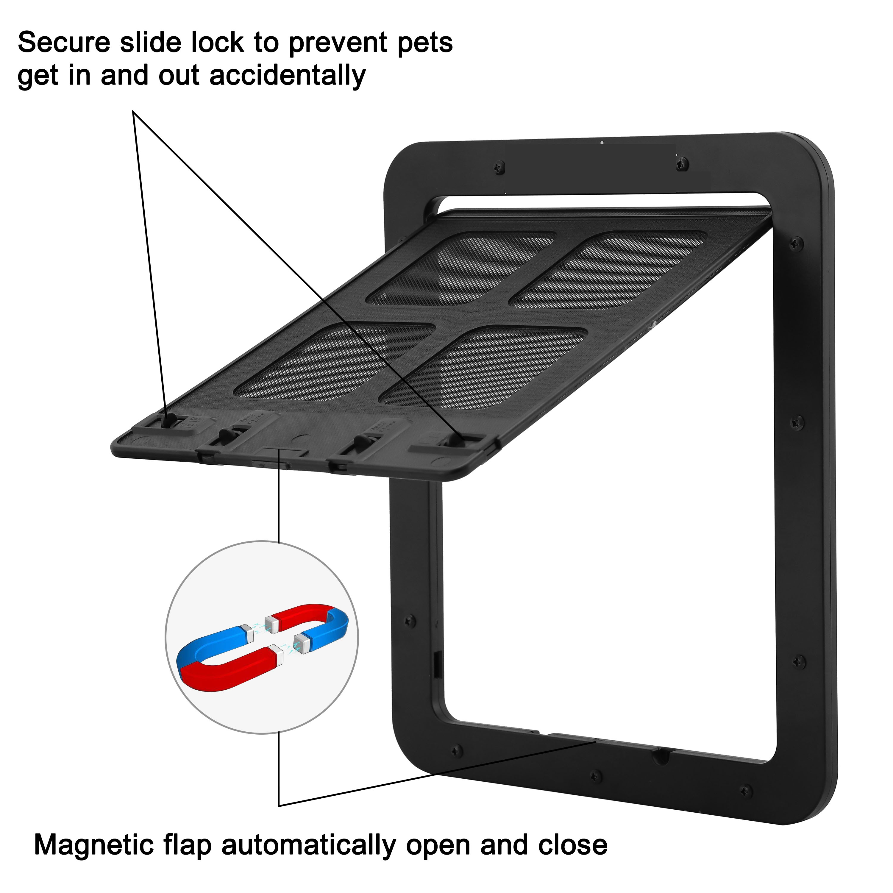 Pet Screen Door Sliding Safety Dogs Cats Door with Magnetic Flap Auto for Exterior Doors Lockable Pet Gate