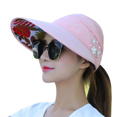 80% Sales! Zomer Vrouwen Anti-Uv Opvouwbare Zonneklep Cap Brede Rand Ademend Outdoor Hoed: Roze