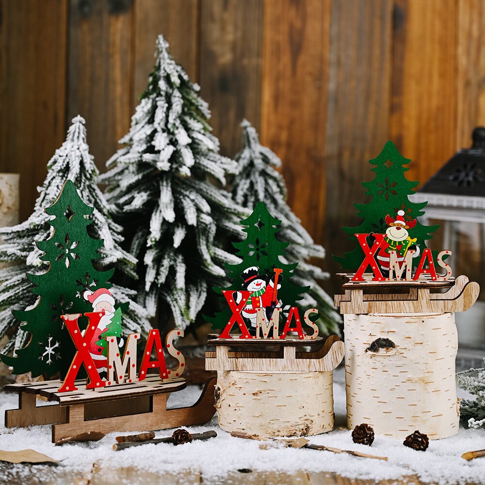 2020 decorazioni di natale creativo FAI DA TE in legno slitta vecchio da sci decorazione grande e ottavino cartone animato decorazione del desktop regalo