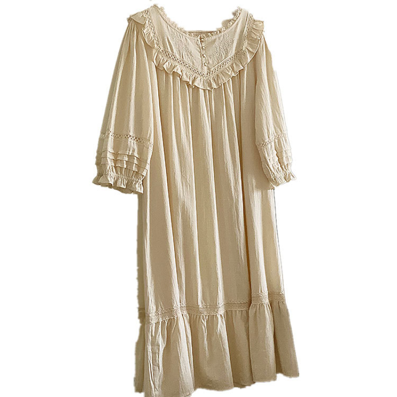 Puur Katoen Vintage Nachthemden Vrouwen Herfst Robe Nightie Lange Night Jurk Victoriaanse Romantische Prinses Nachtkleding Nachthemd