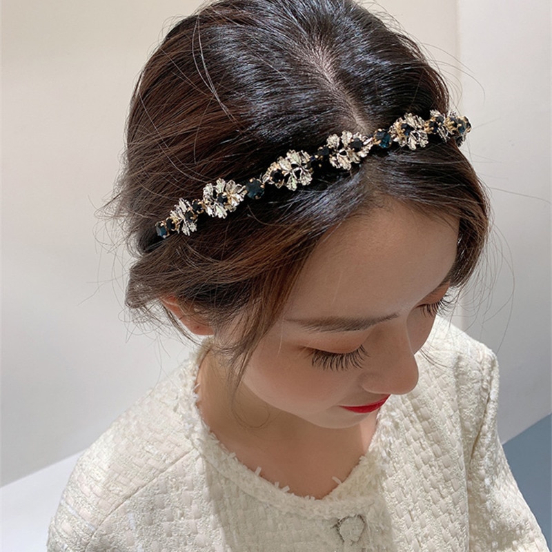 DEL LUNA Hotel IU Paragraph Rhinestone Velvet Headbands Retro for Women Headbands