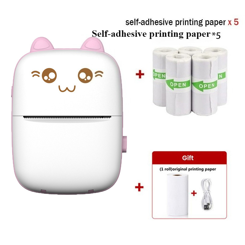 Portable thermal printer mini cat print photo pocket thermal label printer 58mm printing wireless Bluetooth Android iOS printers: Red