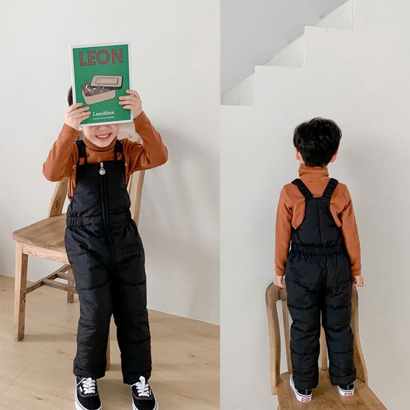 Crianças inverno quente macacão meninas & meninos inverno grosso calças de enchimento de algodão crianças macacão para meninas 1-5 anos crianças macacão