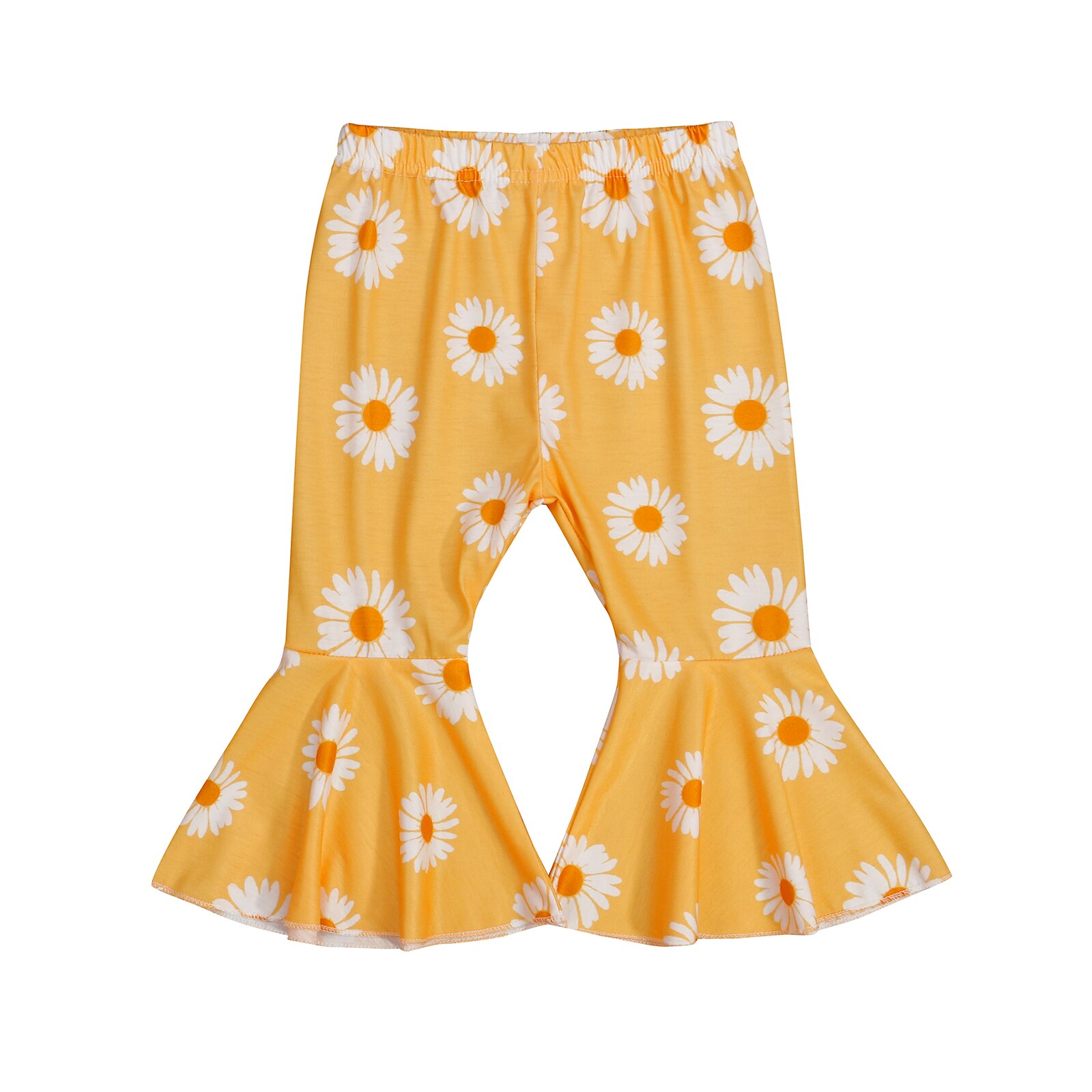 Pantalones acampanados para niñas pequeñas, pantalones con estampado de Margarita, cintura elástica, Fondo de campana, 0-3T: YELLOW / 6 meses