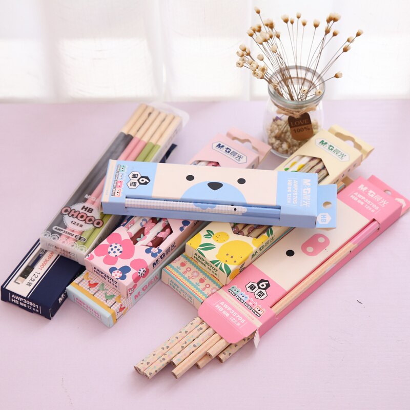 Lápices de madera HB para oficina y escuela, lápiz de dibujo estándar, material de escritorio escolar infantil, 12 unidades, F868