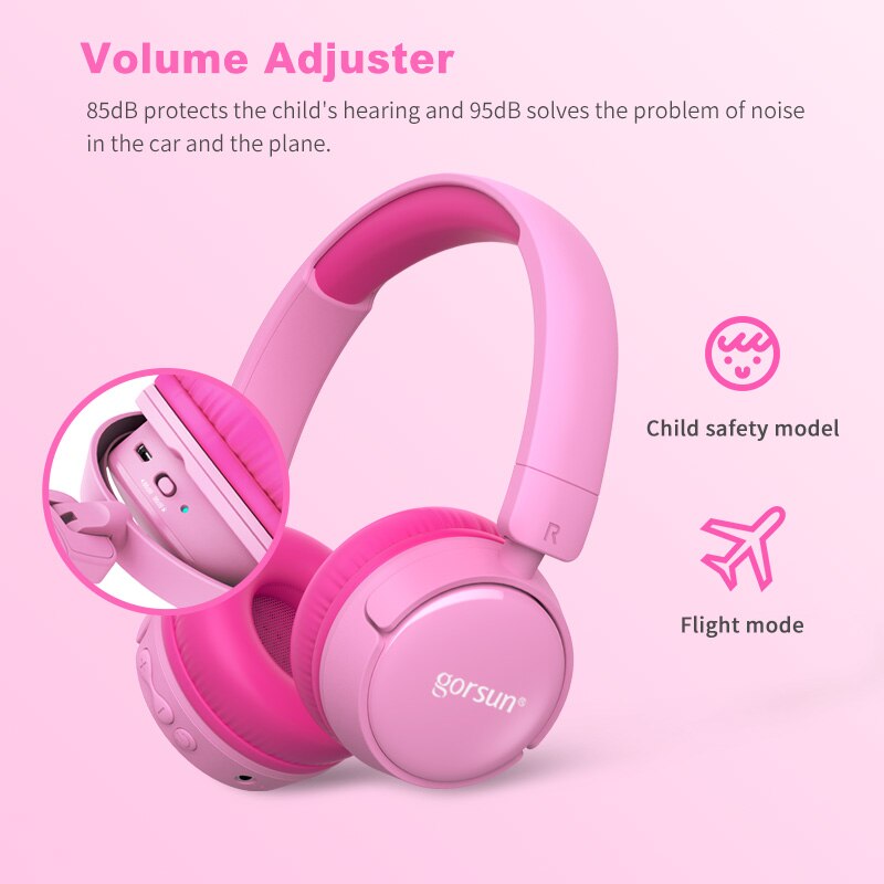 Gorsun Draadloze Kids Hoofdtelefoon Met 85dB Volume Regulator, opvouwbaar Bluetooth Stereo Over-Ear Kids Headsets Voor Jongens En Meisjes