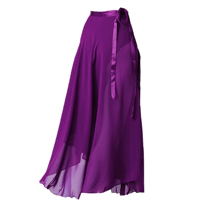 16 Solid Colors Classical Mid-Calf Half Skirt Spring Summer Breathable Long Wrap Skirts for Ladies Ballet Dance Stage Wear: PURPLE