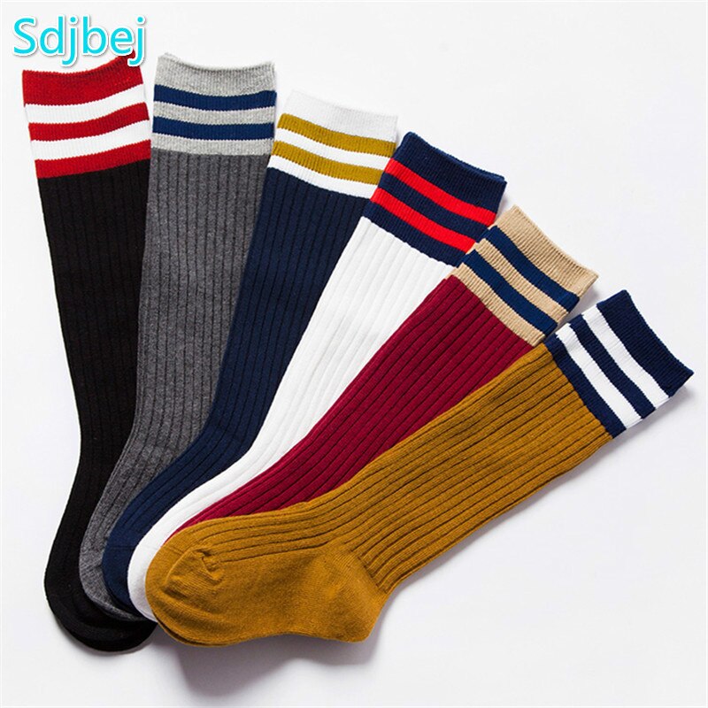Herfst winter kinderen overknee jongens meisjes sokken lente kinderen katoenen streep sokken kind drie bar sprots sokken