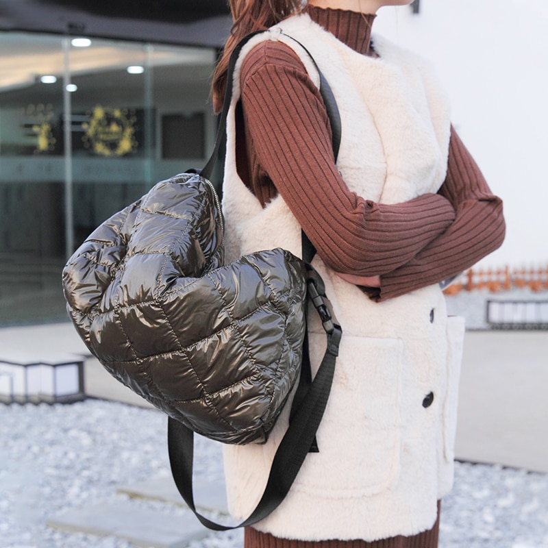 Winter Soft Space Cotton Shoulder Tote Bag Women Cotton Feather Down Bag Crossbody Messenger Bag Handbag Space Pad