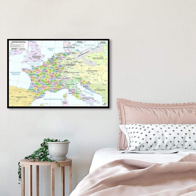 84*59cm The France Map In French 1812 Version Non-woven Canvas Painting Wall Art Poster Classroom Supplies Office Home Decor