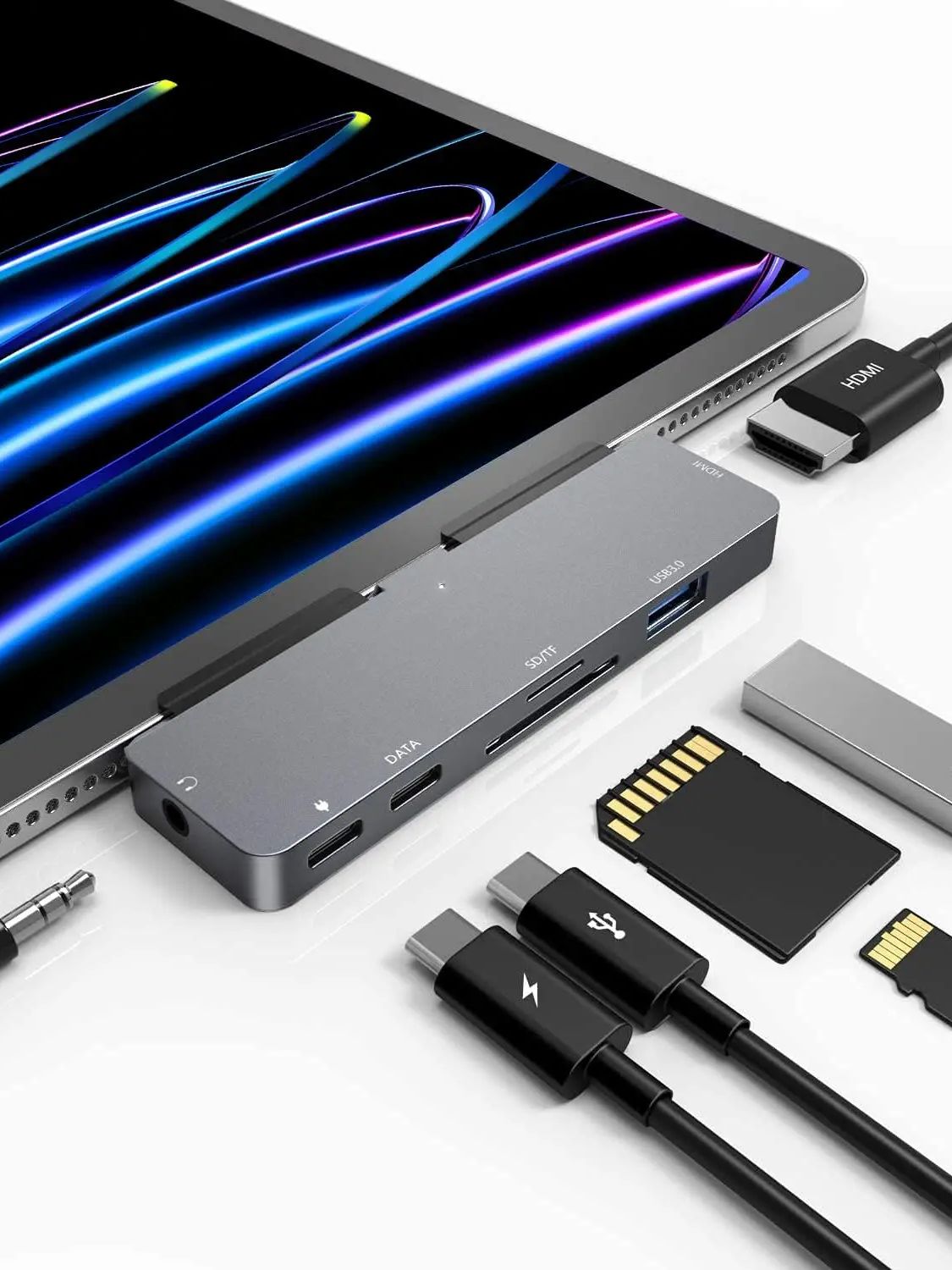 USB C HUB for iPad Pro 7-in-1 Adapter iPad Pro 12.9 11 inch iPad Air 5 4 Docking Station with 4K HDMI, USB-C PD, SD/TF Card Read: Default Title