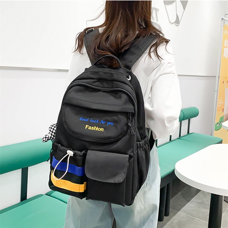 Fengdong teenage girls waterproof school backpack student high school bags female black notebook backpack girl large book bag