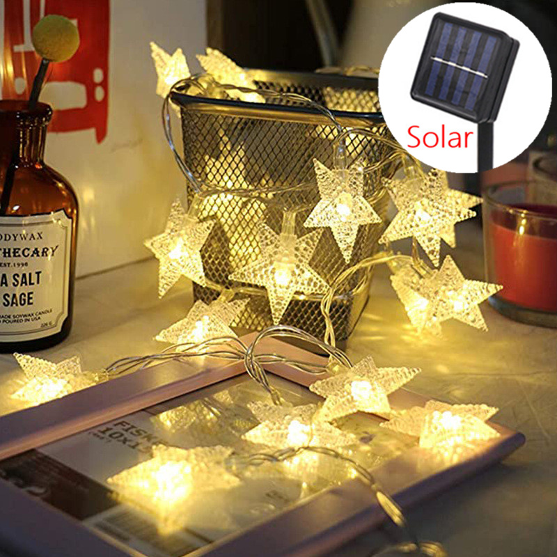 Solar-Stern-Lichterkette für den Außenbereich, wasserdicht, solarbetrieben, LED-Lichterkette für Weihnachten, Terrasse, Garten, Hof, Veranda, Hochzeitsdekoration: Blau / 11-15W