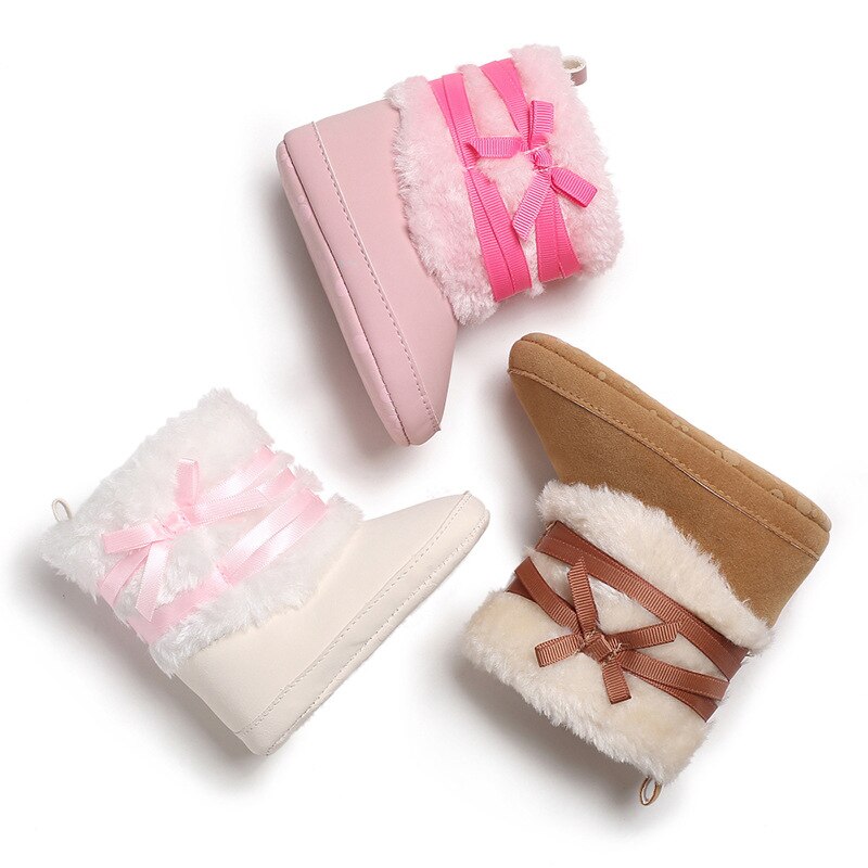 Zapatos de invierno de piel sintética para bebés, zapatillas abrigadas informales antideslizantes para niñas y niños, zapatos para caminar con suela blanda para niños pequeños