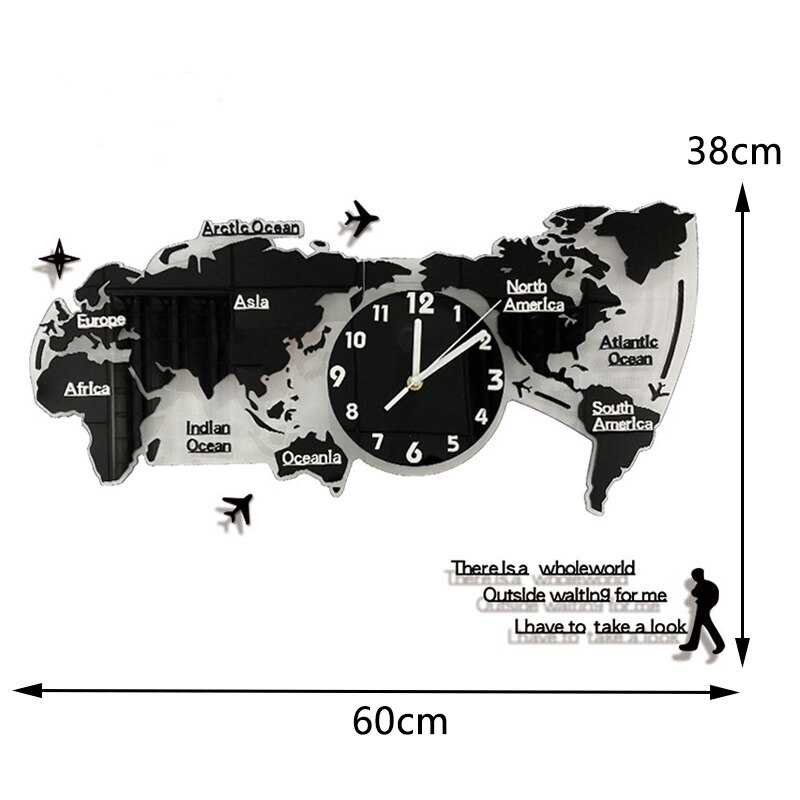 3D World Map Wall Clock Digital Modern Hanging Clock Quiet Acrylic Home Office