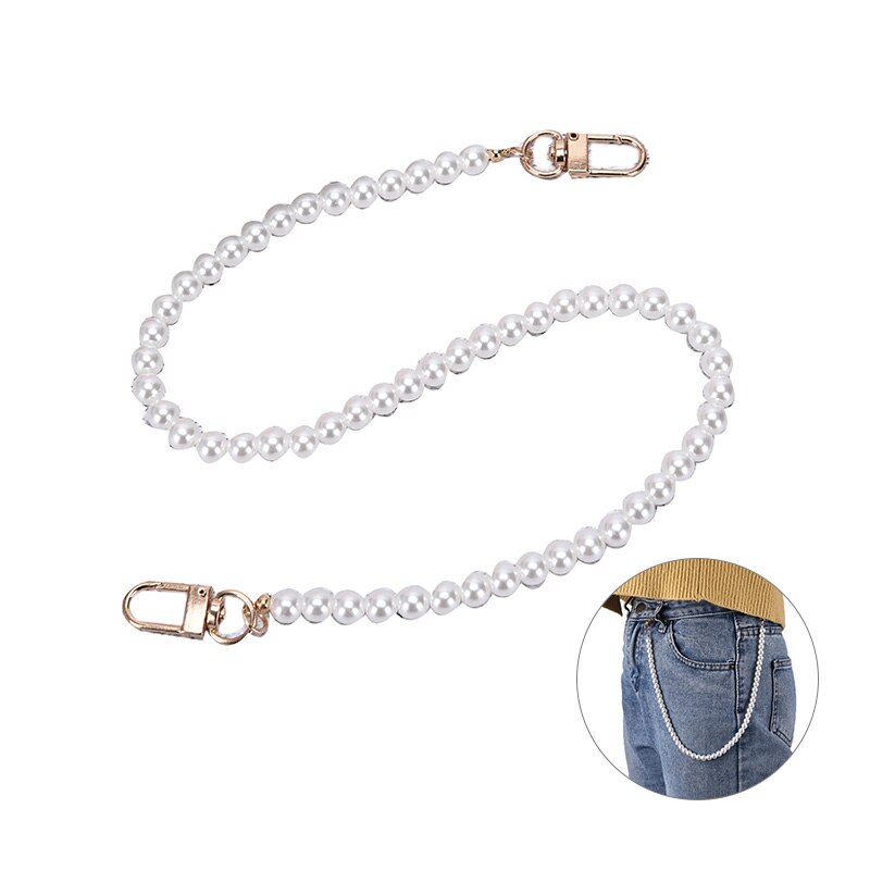 1pcs Women Cute Pear Pant Chain Belt Female Jeans Pearl Chain For Pants Ring Clip Keyring Trendy Jewelry