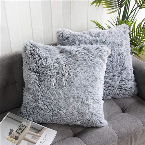Fourrure artificielle housse de coussin poilu Faux plaine en peluche moelleux doux housse de coussin oreiller couleur unie cas maison canapé décor 45x45cm: B