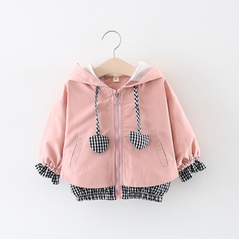 Babytøj tegneserie hjerte plaid mønster baby pige jakker frakker småbørn børn jakke outwear baseball vindtæt børnetøj
