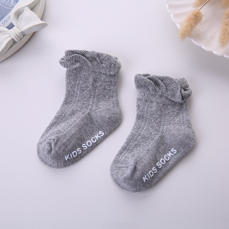 Sommer Kleinkind Baby Mädchen Rüschen Socken Prinzessin freundlicher Mädchen Socken 0-4 Jahr Einfarbig Säugling Socken: Grau / S 0-2 Jahr