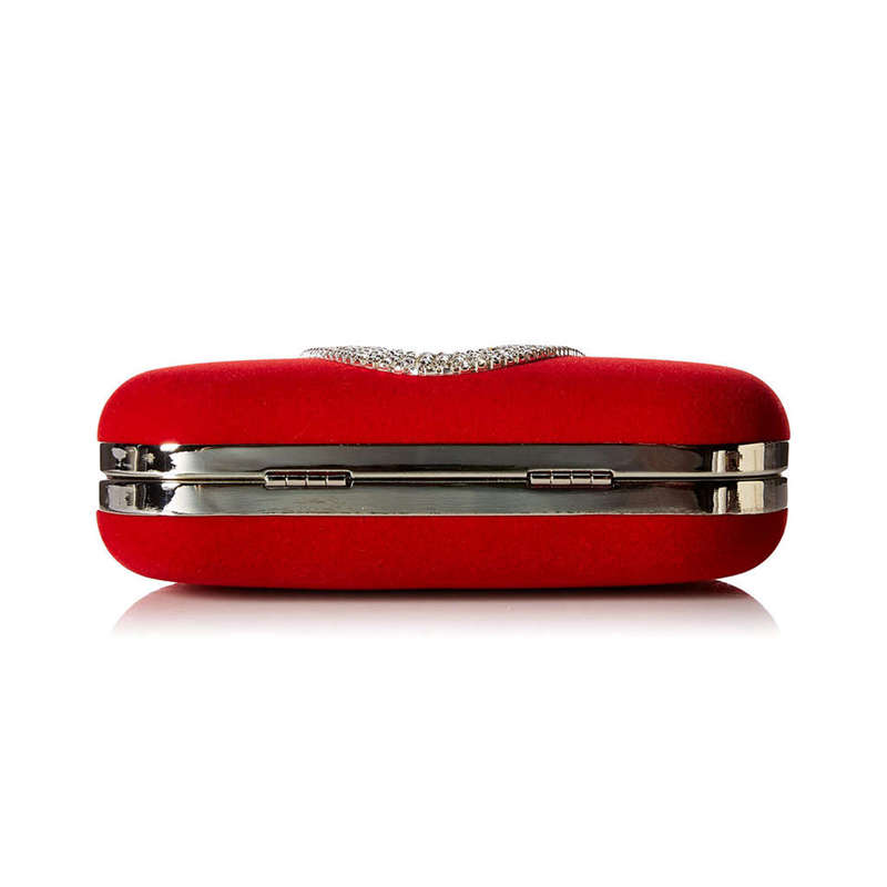 Suede Velvet Rhinestone Stud One Ring Decor Evening Cocktail Clutch Bag(Red)