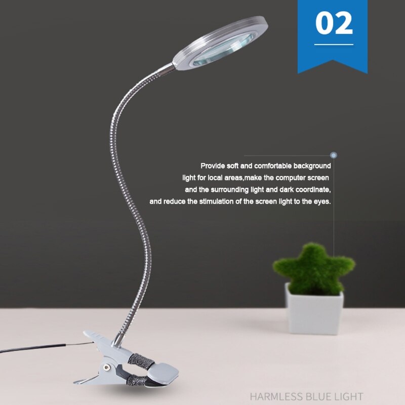 6XDD 10X Magnifying Glass Lamp with Light Magnifier Light with Clip Adjustable Flexible Magnifying Lamp with USB Powered
