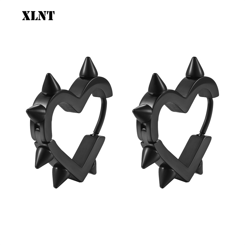 Exaggerated Spike Rivet Heart Stud Earrings For Women Men 3 Colors Stainless Steel Ear Buckle Piercing Goth Jewelry aretes