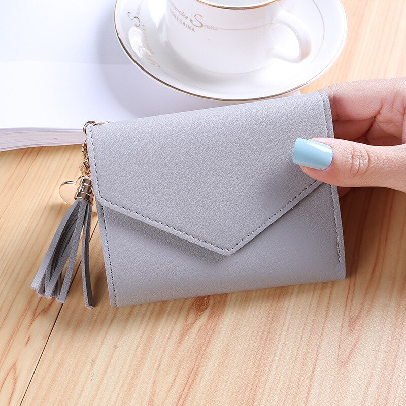 Mini-quasten-geldbörse, damenhandtasche, kurze Mini-geldbörse, hübsche handtasche für koreanische studentinnen, kleine damen-geldbörse: Grau