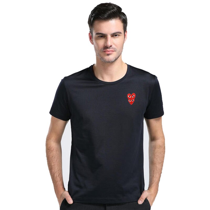 Play Mannen Vrouwen T-shirt Overlap Borduurwerk Dubbele Hart Ronde Hals Korte Mouwen Katoenen T-shirt Zomer Losse Casual Couplet-shirt